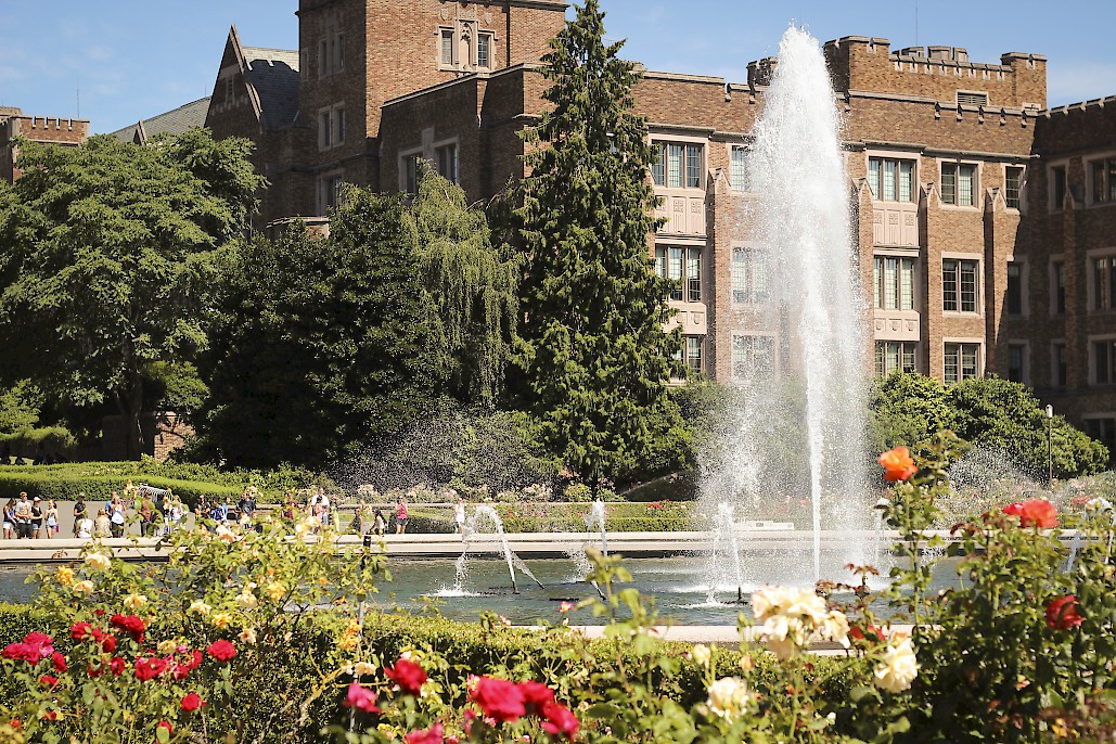 Drumheller Fountain with Mary Gates Hall in the background